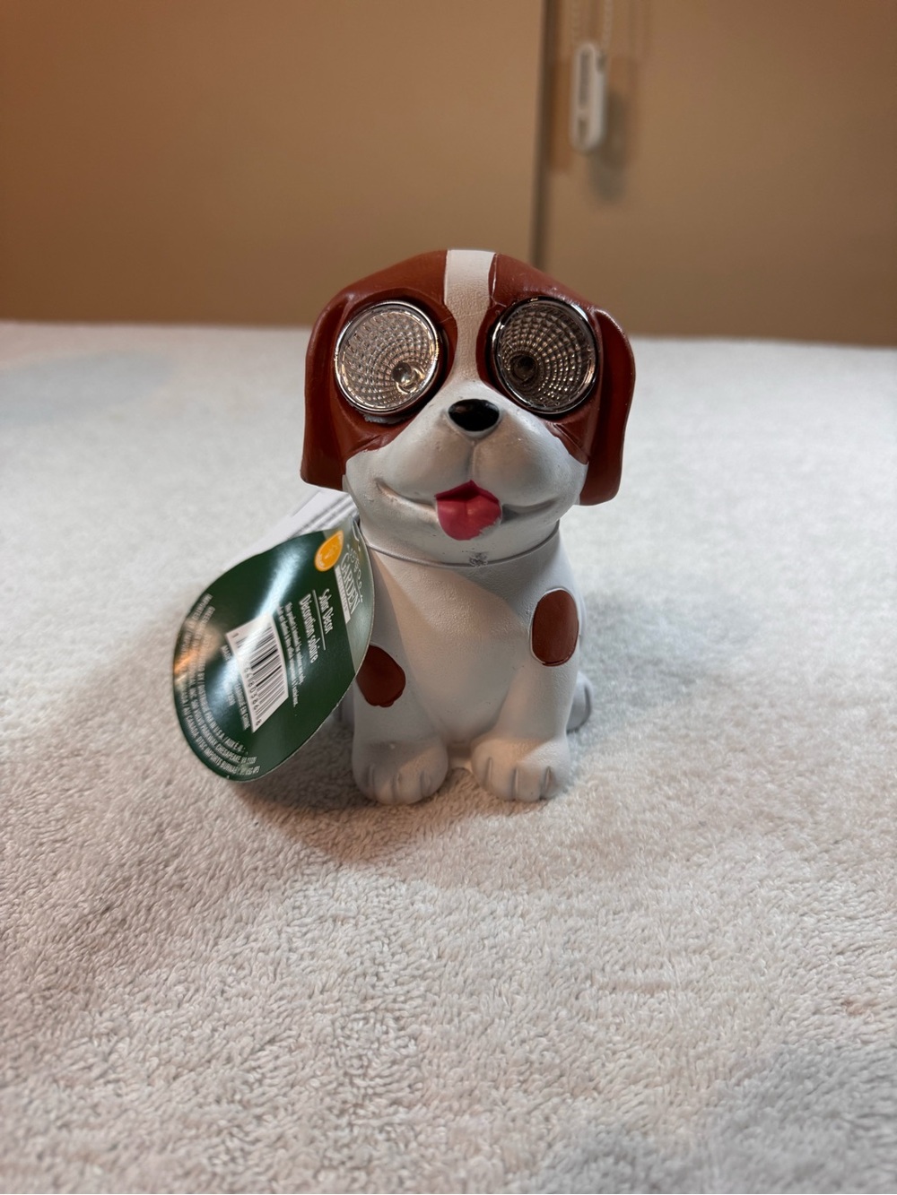 Solar-Powered Brown & White Ceramic Puppy Garden Light